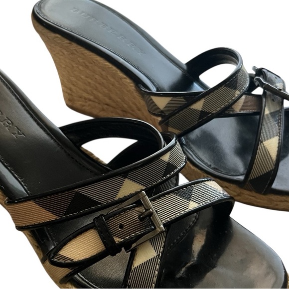 Burberry Nova Check Black Patent Leather Espadrille Wedges Size 40 - Picture 6 of 11